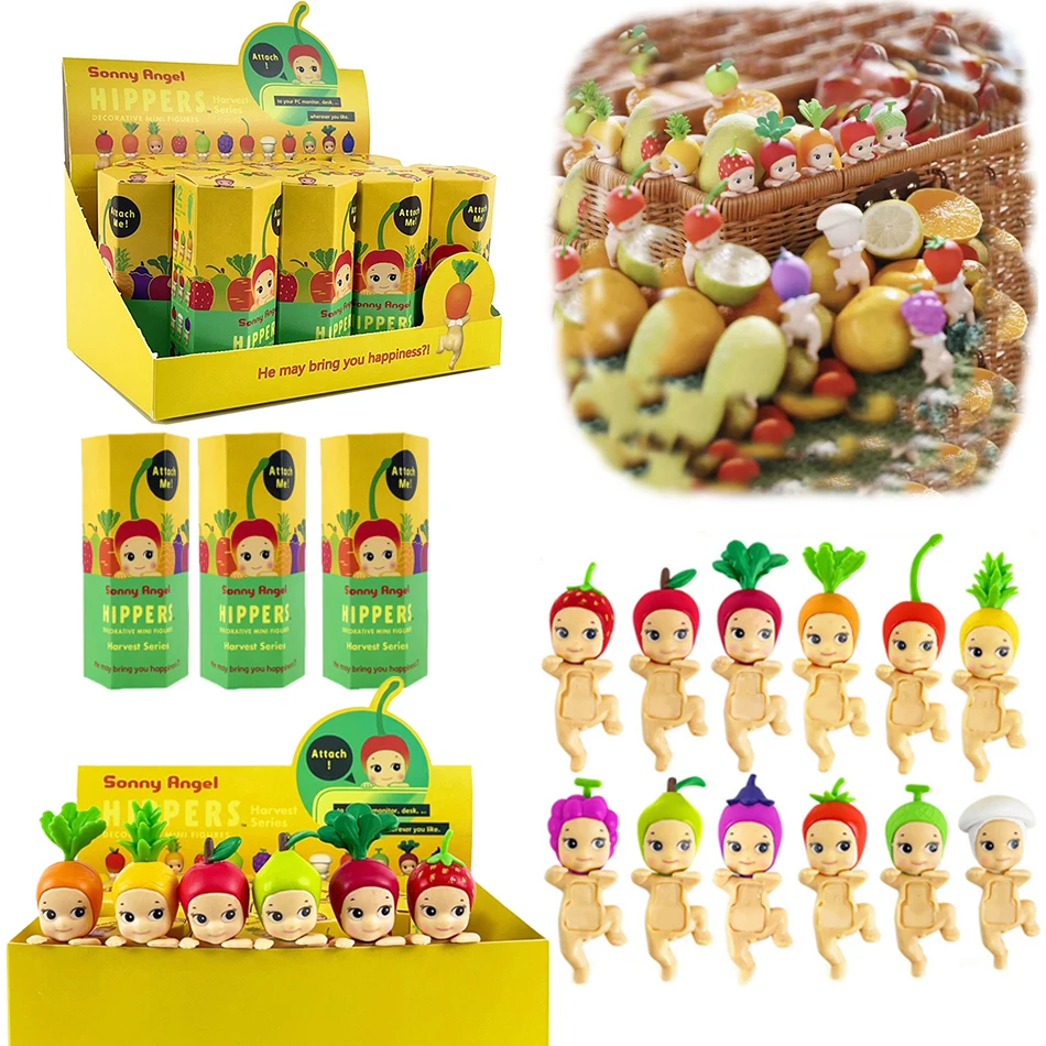 Ensolarado anjos hippers mini figuras colheita frutas caixa cega mistérios kawaii ornamento bonecas decoração do telefone brinquedos presentes de natal