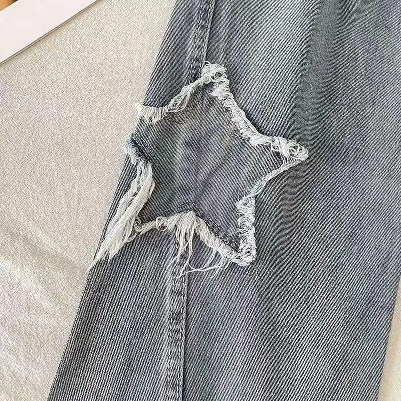 Denim Popular Ins Fashion Korean wIth Star Spring Autumn New High Waist Straight Leg Loose Fitting Jeans — zdjęcie 6