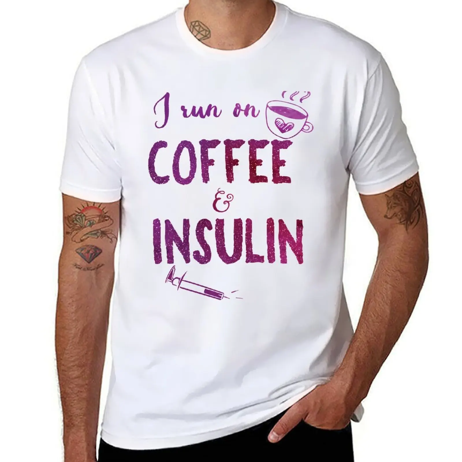 

Coffee and Insulin - purple diabetes diabetics awareness t1d type 1 pump T-Shirt t shirt custom print T-Shirt