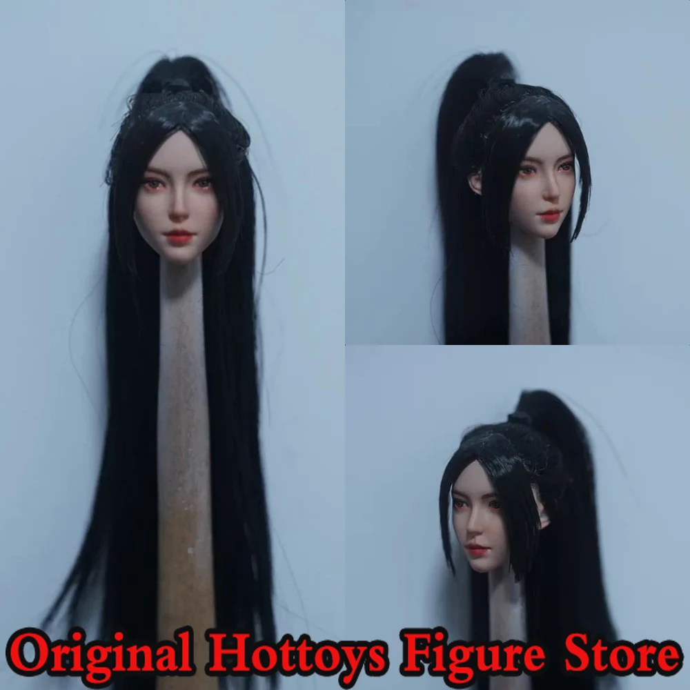 Image of 1/6 Maßstab weibliche Soldatenkopfskulptur Ying mit hohem Pferdeschwanz, coole Mädchenkopfskulptur für 12-Zoll-Actionfiguren-Modellpuppenspielzeug