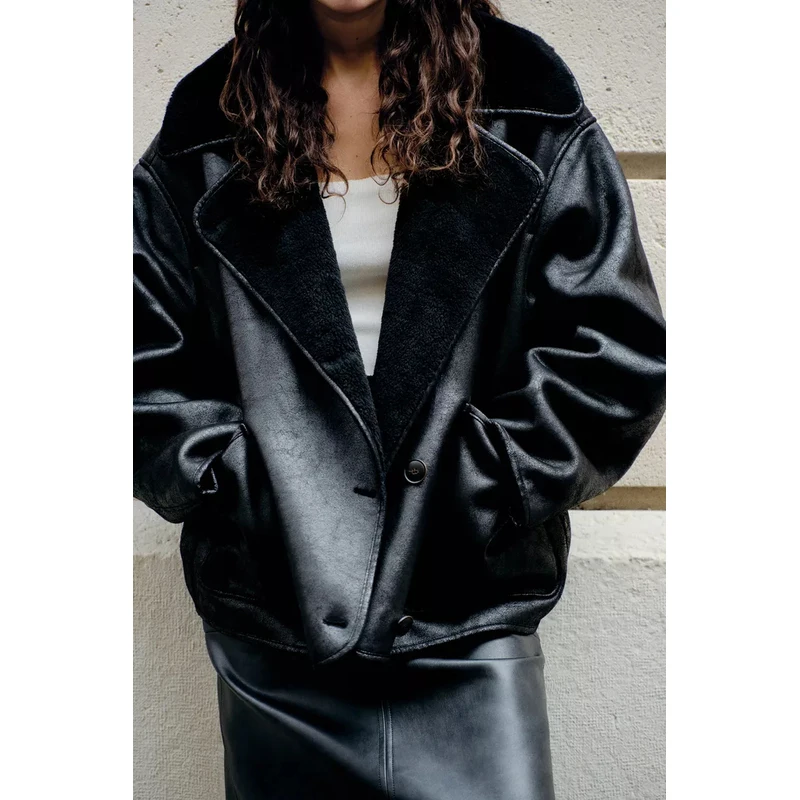 Women's Winter Fashion Jacket Coat Short Length Long Sleeve Double-sided Collar Single-button Closure 3548246