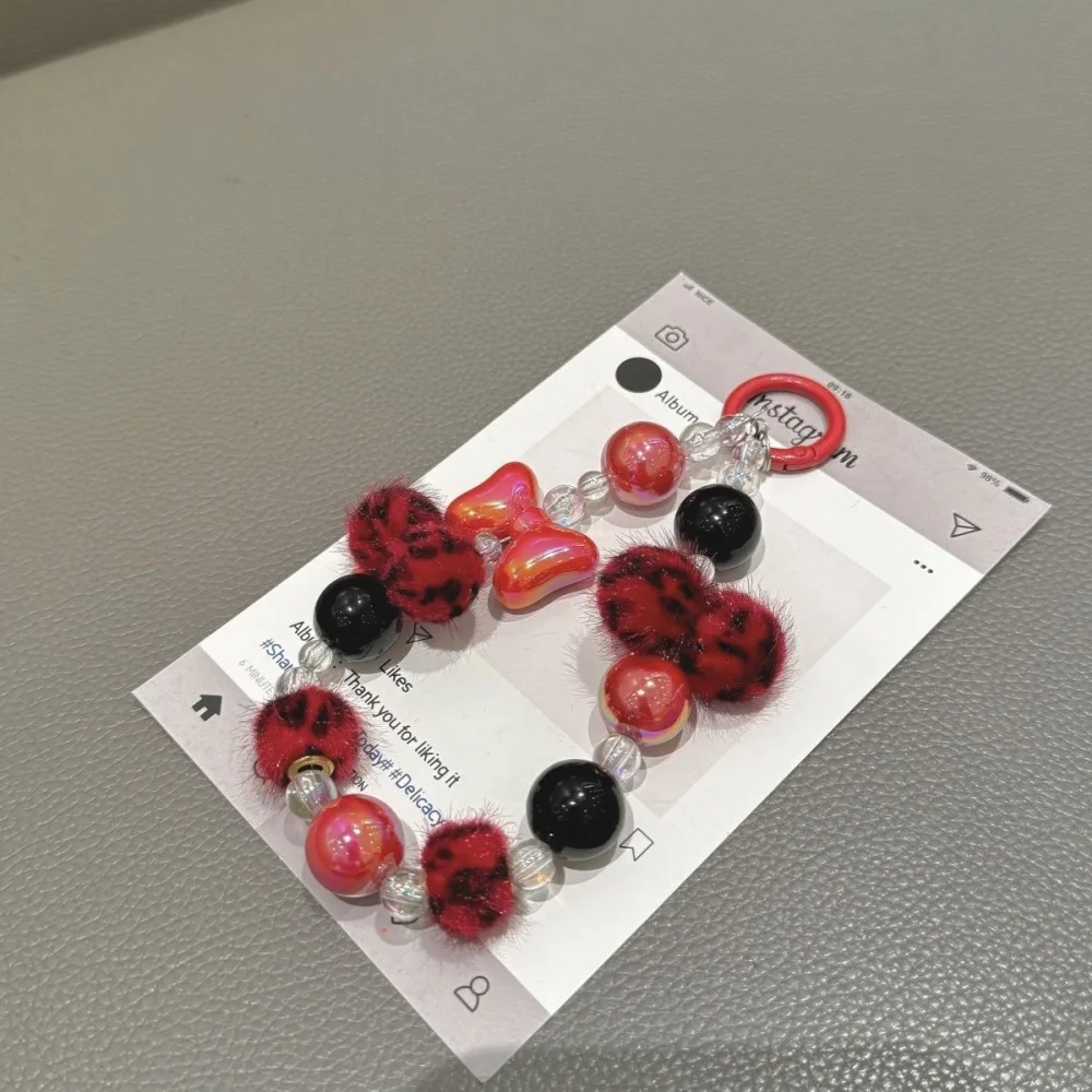 الشتاء ليوبارد الملونة الهاتف الحبل سلسلة قلادة مطرز القلب حقيبة تزيين مُثبت كريستال معلقة حلية القوس مكافحة خسر