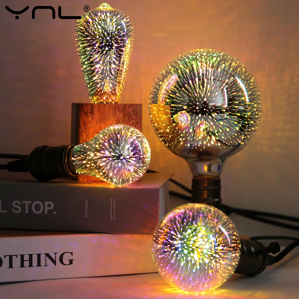 Decorazione 3D LED Edison Lampadina E27 6W 110V 220V Vintage Star Fuochi d'artificio Lampada Vacanza Luce notturna Fiala Lampada a LED Illuminazione