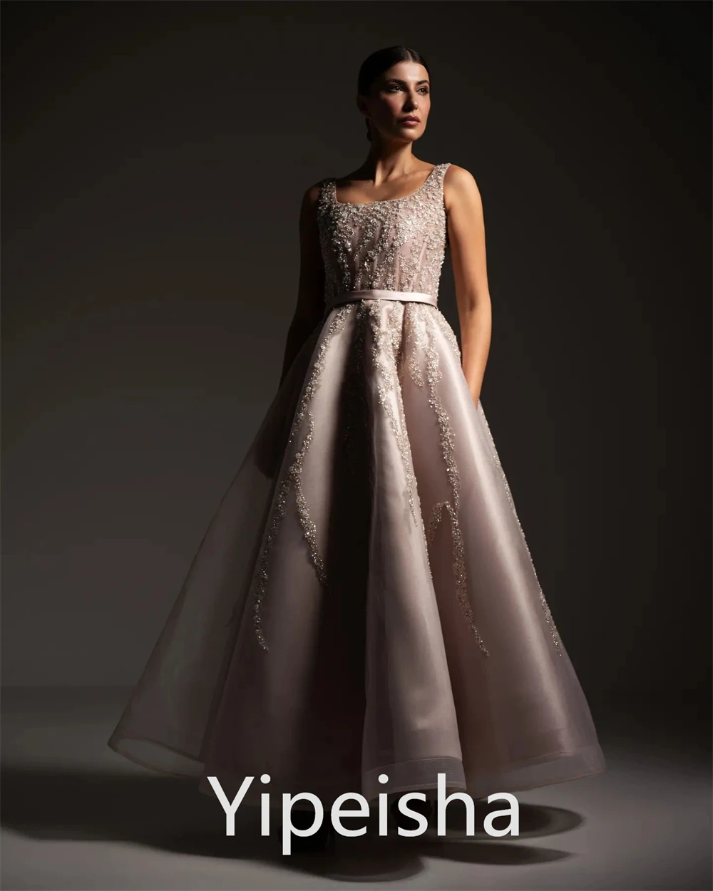 Celebridade Beading Ball Gown, Spaghetti Strap, Long Jersey, Ocasião Bespoke