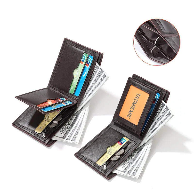 محفظة رجالية كاجوال محبوكة قصيرة ذات سعة كبيرة وفتحة عملة عتيقة وحامل بطاقات للعملات المعدنية بتصميم إبداعي من الجلد العصري