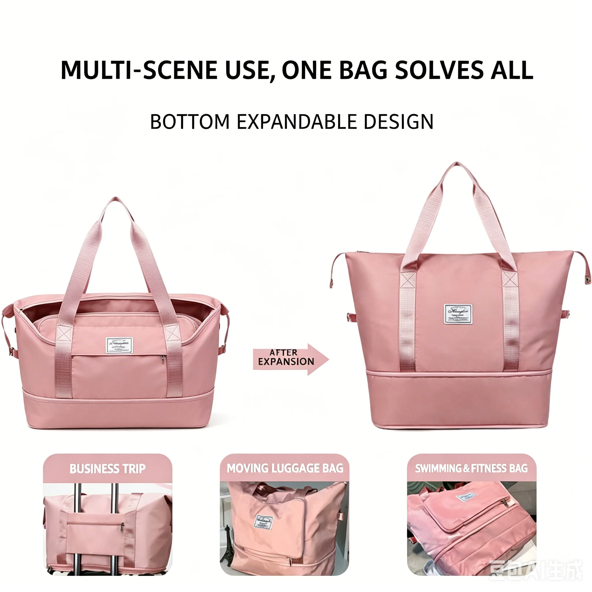 Large Capacity Expandable Hand Carry-On Travel Bag - Durable, Multiple Compartments, Suitable for Travel, Fitness, Yoga, Handbag