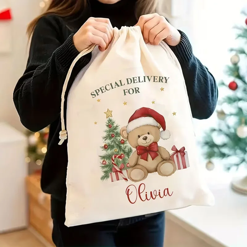 Custom Santa Claus Bags - Personalized Name and Letter Print, Christmas Candy Gift Bags with Drawstring Closure, Suitable for Holiday Gifts and Party Favors, Christmas Decorations