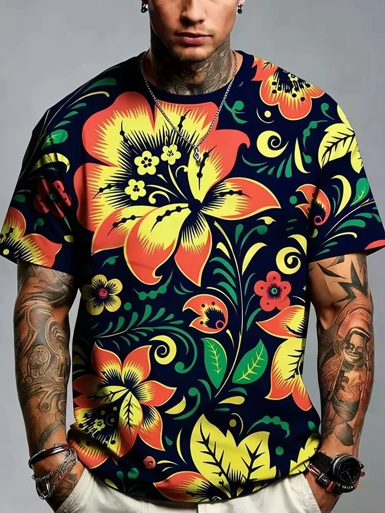 Summer Russian Ethnic Style T-Shirts Floral 3D Print Men's Short Sleeve O-Neck T Shirt Casual Harajuku Y2K Top Tees Men Clothing