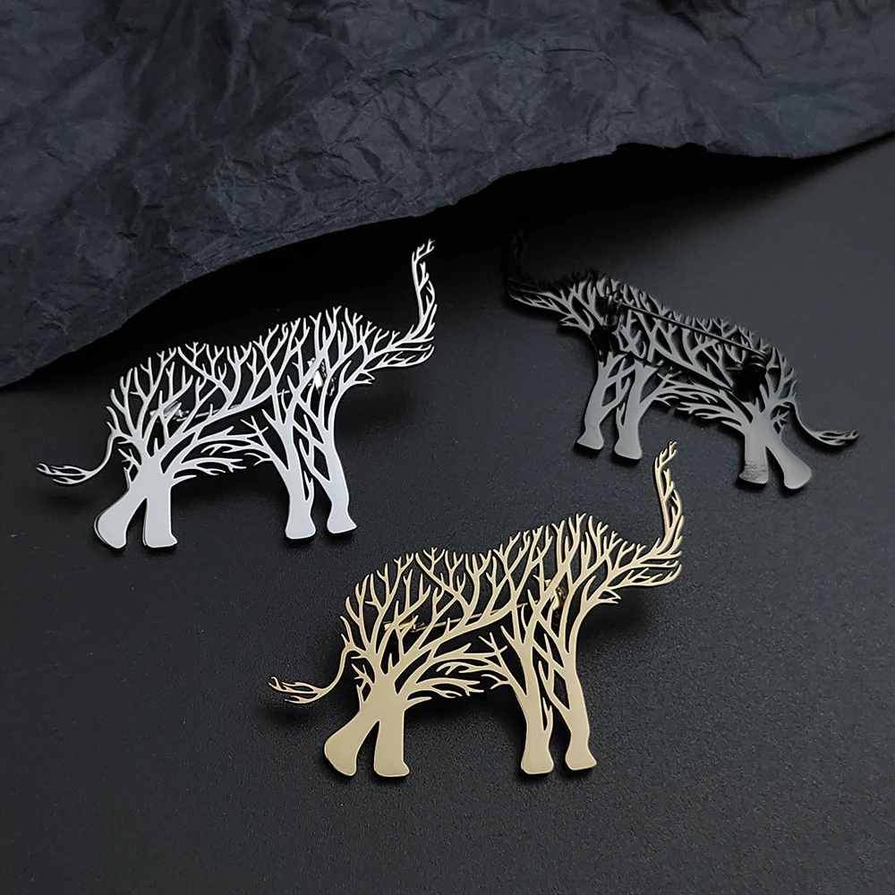 Fashionable and domineering elephant-shaped stainless steel brooch, trendy and simple, high-end feel pin, men and women brooch