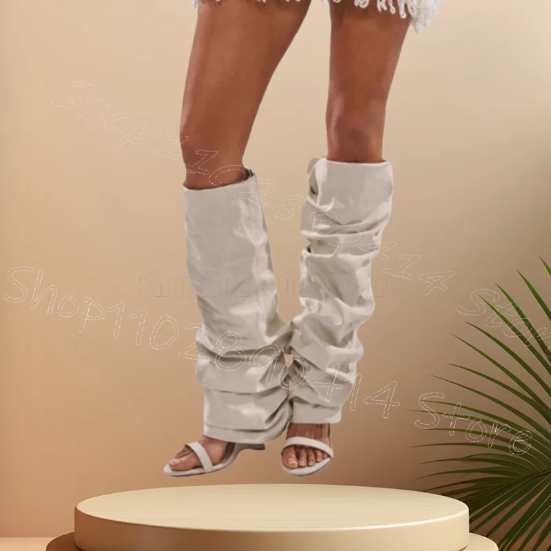 

White Pleated Design Strange Style Heels Sandals Boots Slip On Women Shoes Open Toe Sexy Party Banquet 2026 Zapatos Para Mujere