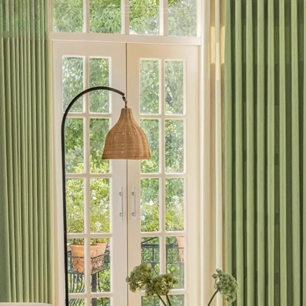 Simple Solid Color Splicing Blackout Chenille Curtains Custom Size for Living Room Bedroom Window Screen Tulle