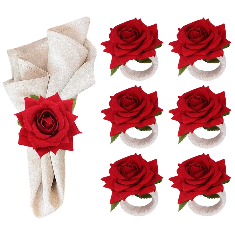 

2/4/6pcs Flower Napkin Rings Red Rose Towel Buckle for Wedding Party Valentines Day Home Table Decoration Birthday Napkin Holder