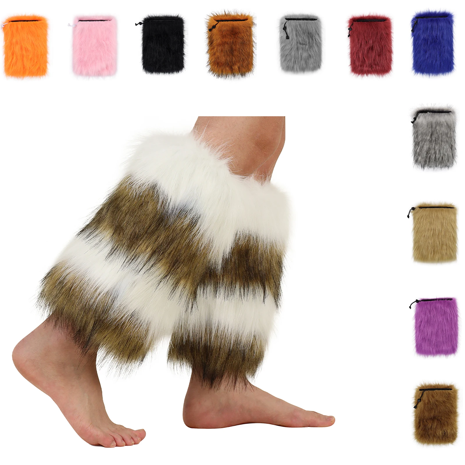 Faux Fur Leg Warmers Furry Boot Cuffs Covers Winter Warm Costume Props