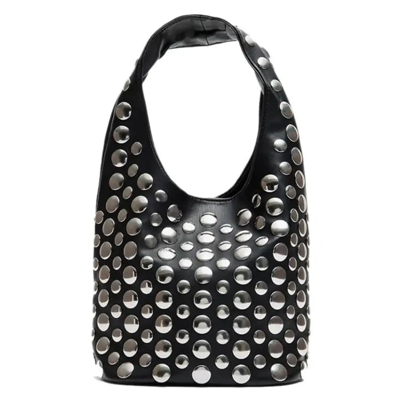 Fashionable Studded Purses Shoulder Hobo Bag Punk Women Bucket Bag Purse Vegan Leather Designer Handbags Streetwear