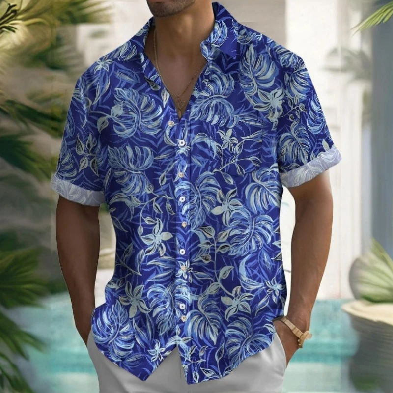 Camisa havaiana com estampa de flores de praia masculina, casual de manga curta solta e grande, verão, nova