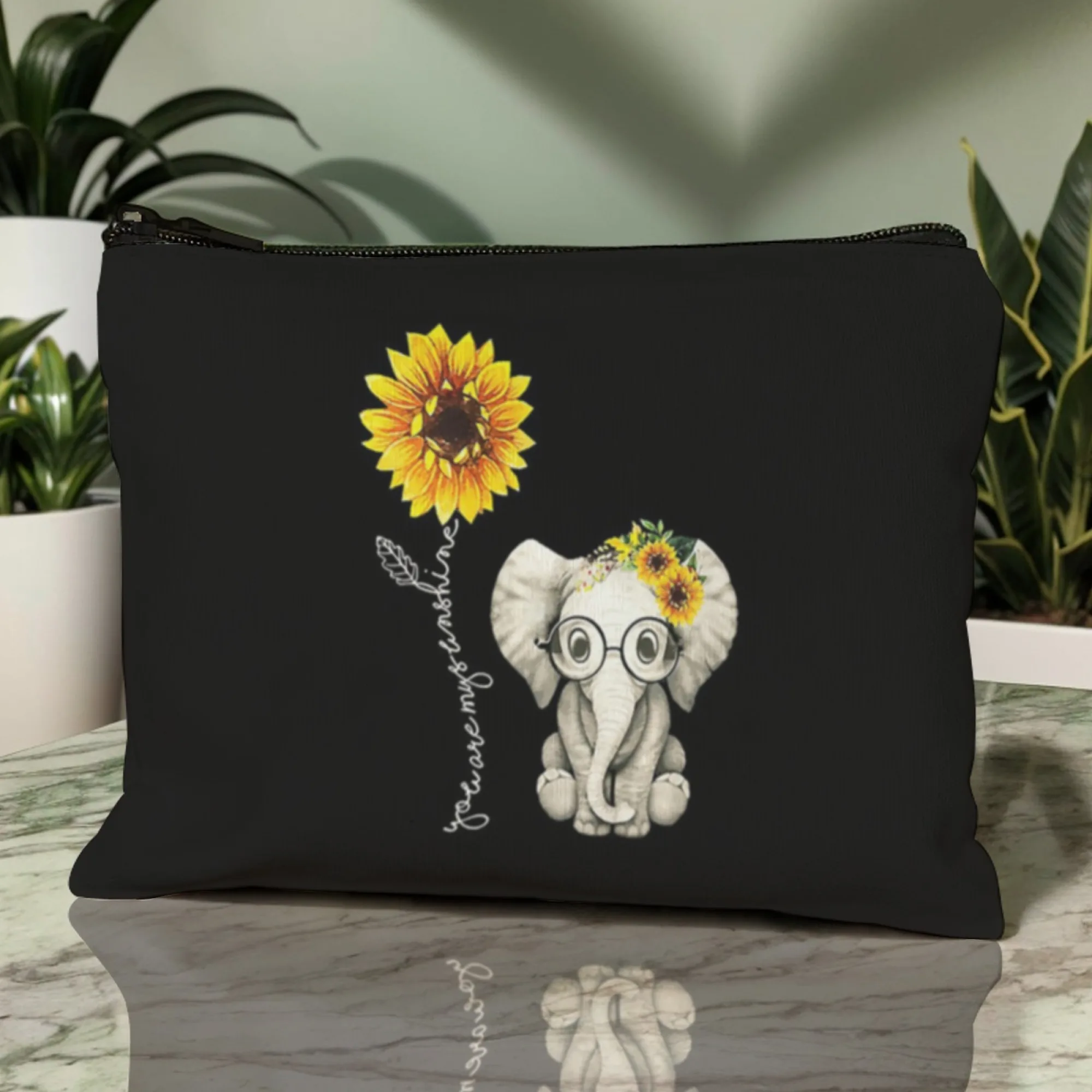 

Косметичка со слоном и подсолнухом из мультфильма, портативная домашняя сумка для хранения, сумка для туалетных принадлежностей, дорожный органайзер для макияжа, косметичка