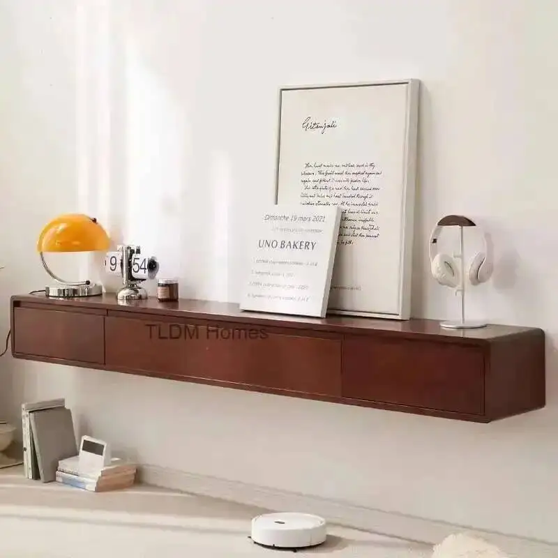 شقة الشمال علقت الحائط خزانة التلفزيون خزانة تلفزيون صغيرة الجوز الخشب اللون حامل تلفاز الحد الأدنى غرفة المعيشة طاولة تلفاز #5