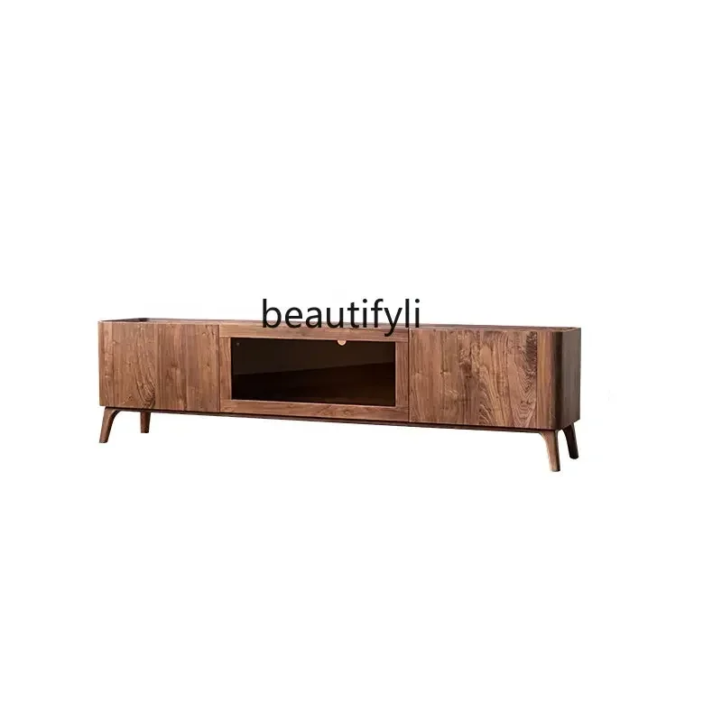 

Sili Style Simple Floor Cabinet Log Cabinet North America Black Walnut Solid Wood TV Cabinet Tea Table Combination