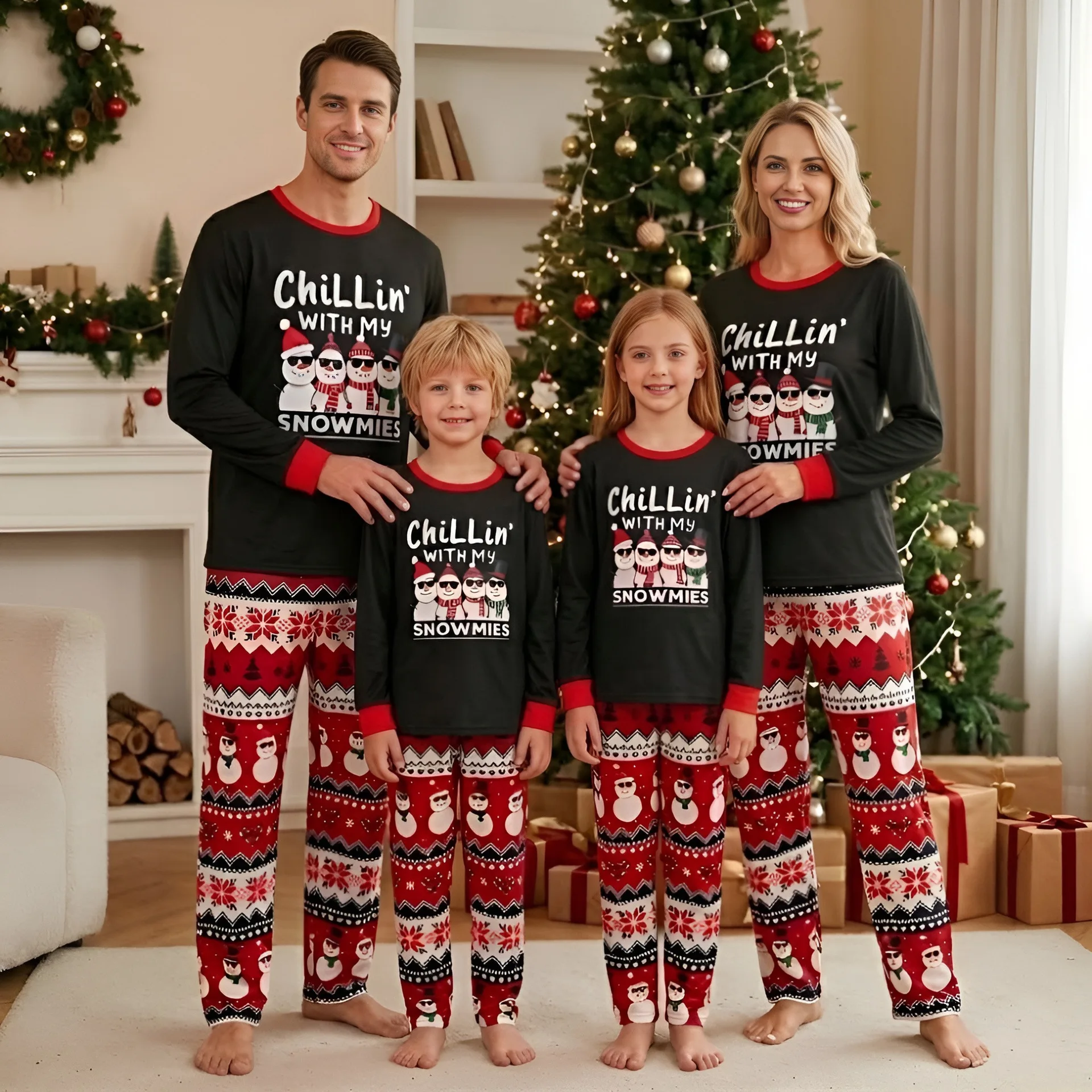 Holiday Look Family Matching Pajamas Baby&pet Romper Merry Christmas Print Sleepwear Snowmen Long Sleeve Xmas Loungewear