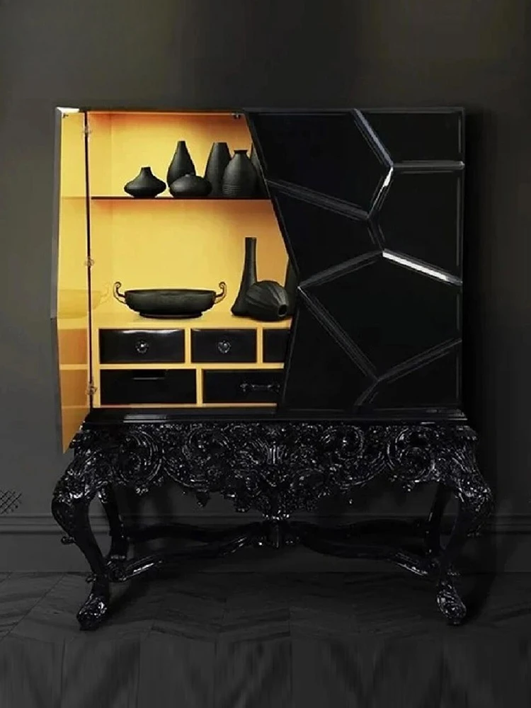 خزانة مشروبات مجوفة فاخرة وخفيفة الوزن وخزانة أنيقة ومبتكرة وخزانة جانبية لتناول الطعام مصنوعة من الخشب الصلب الفاخر