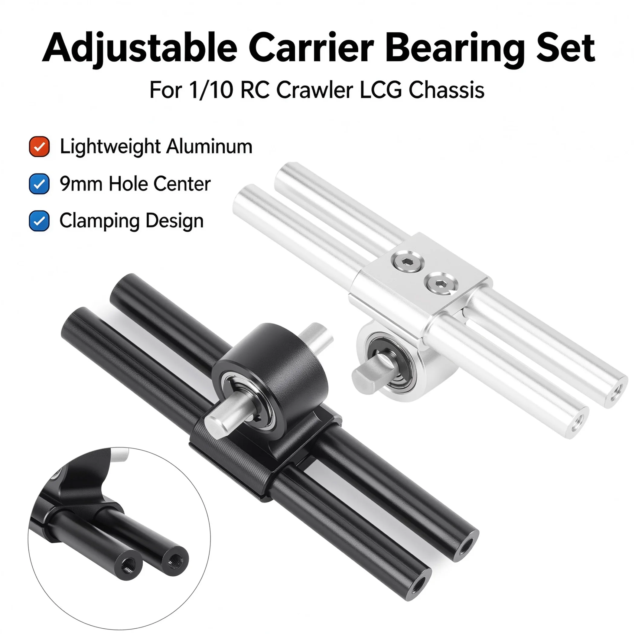 Adjustable Aluminum Carrier Bearing Assembly Crossmember for 1/10 LCG RC Crawler Shafty Comp Build Upgrade Accessories