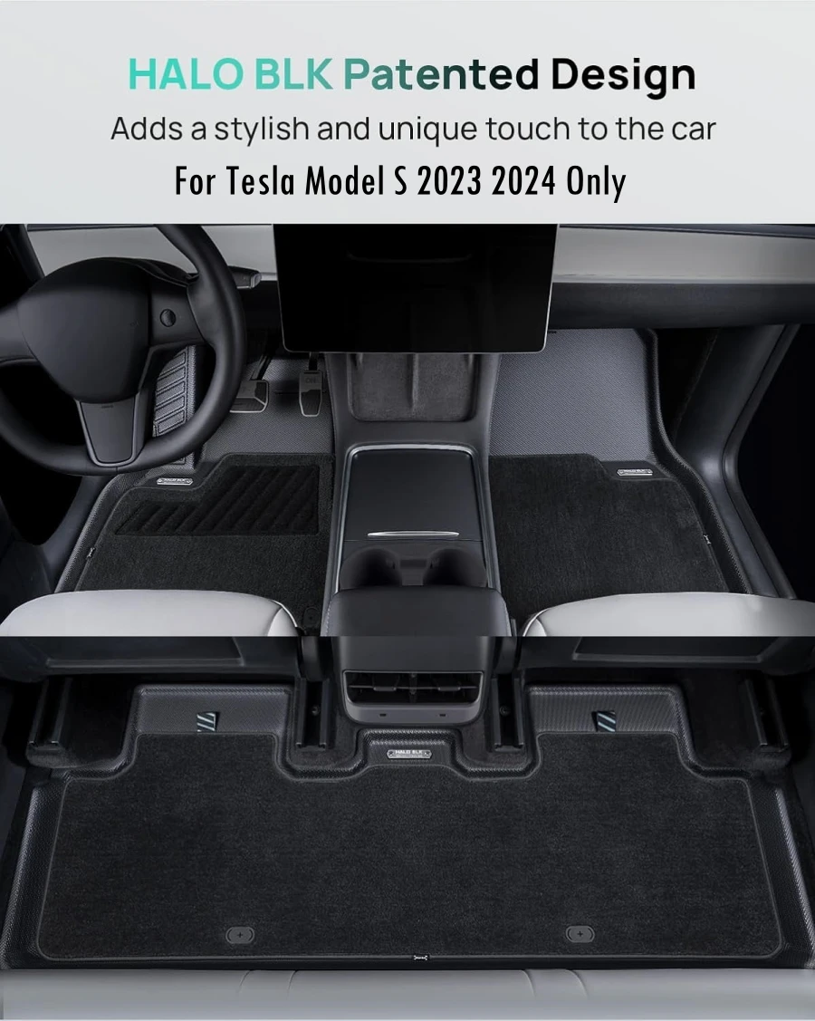 Dual-layer Floor Mats with Nylon Carpet Compatible with Tesla Model S 2023 2024 Eco-Friendly All-Weather Protection Floor Liners