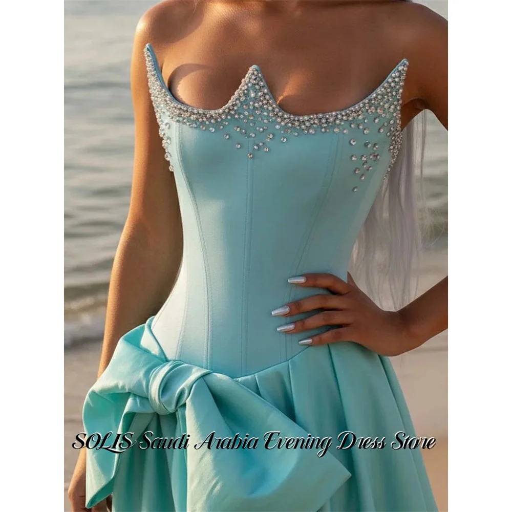 

SOLIS Teal Evening Gown Strapless Prom Dresses with Statement Bow Wedding Evening Dresses with Slit robes de soirée Customized