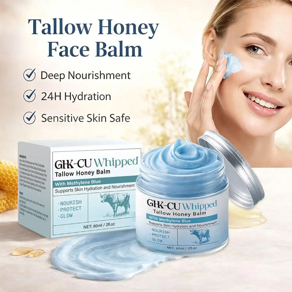 Copper Peptides GHK-Cu Beef Tallow for Skin, Blue Balm with Copper Peptides, Manuka Honey & Vitamin E, Natural Face Moisturizer