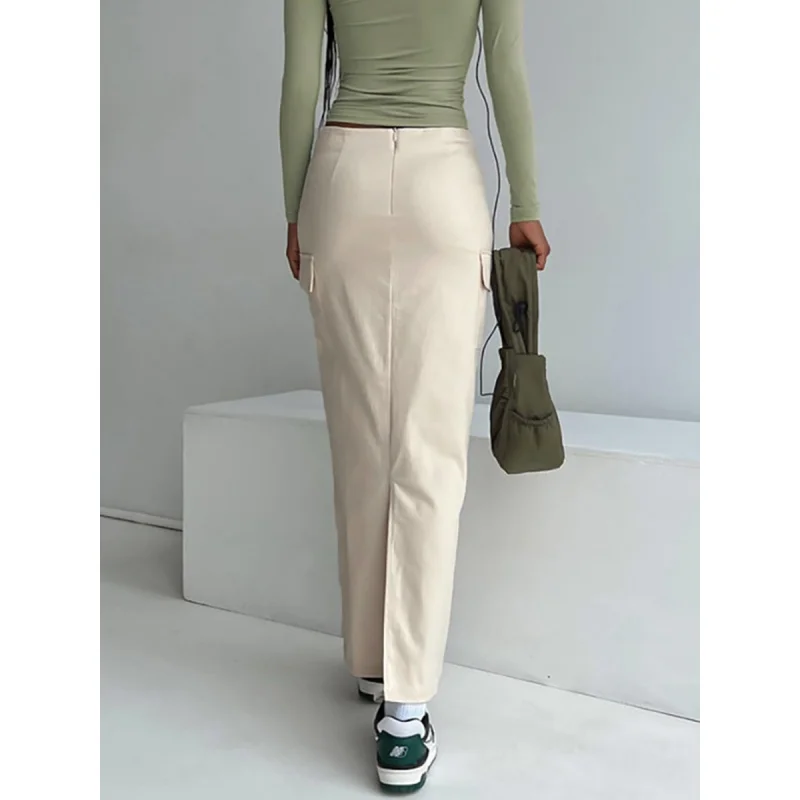 Street Fashion Beige Suit Skirt Women's Clothing 2024 Spring Cotton Slimming Slim Straight Skirt Long Skirt Fengsb