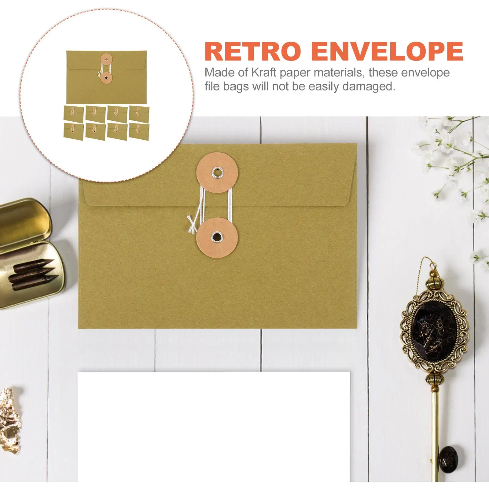 10 Pcs Paper Folders Retro Buckle Envelope Bags Vintage Postcard Envelopes Thickened File Bags String Envelopes Office