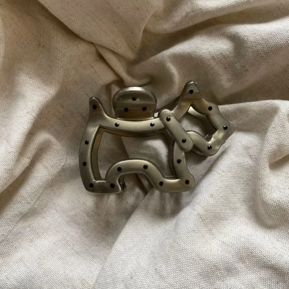 Pinces à cheveux coréennes grises à pois pour chiot et chien, 2 pièces, pinces à cheveux en forme de crabe, dos de la tête, demi-shark, épingle à cheveux, queue de cheval, accessoires pour cheveux