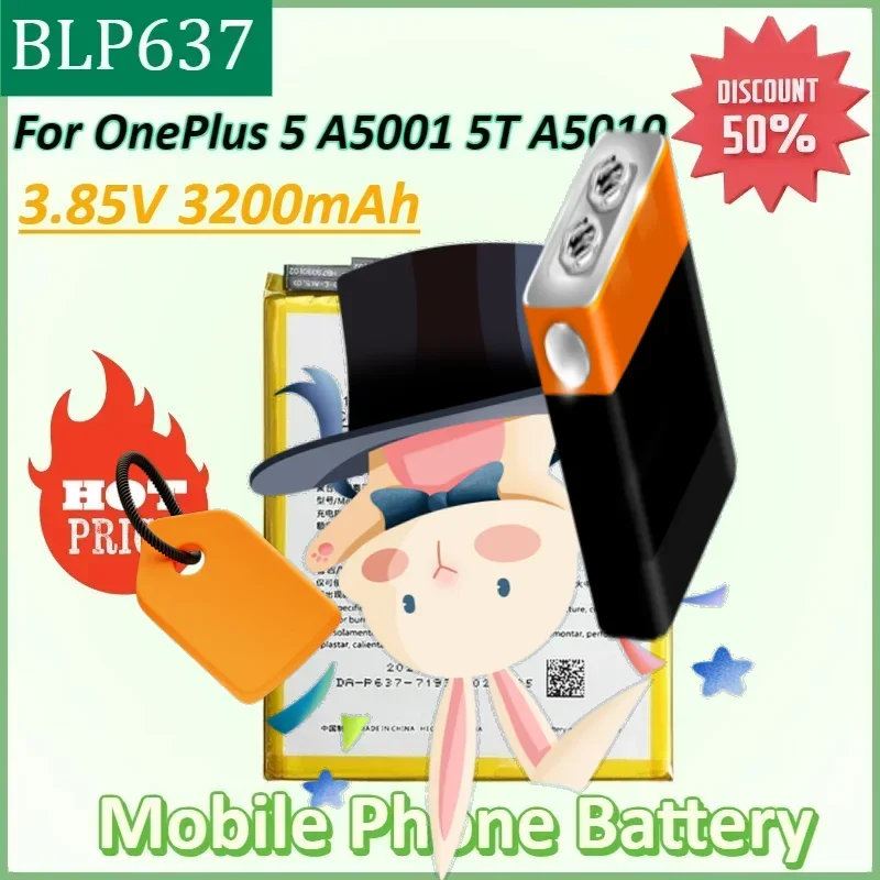 

BLP637 3.85V 3200mAh Mobile Phone Battery for OnePlus 5 A5001 One Plus 5T A5010 High Capacity Phone Replacement Battery