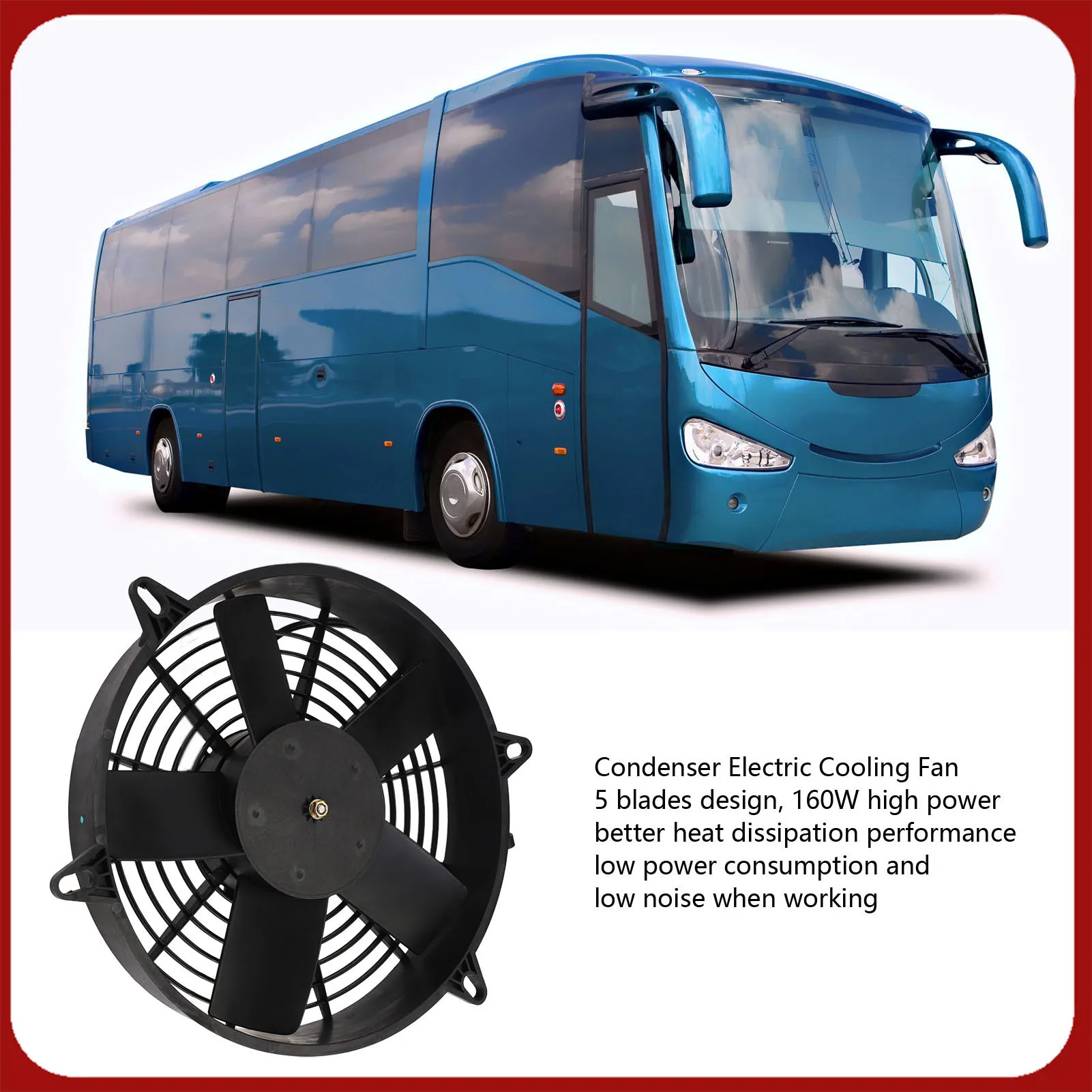 

305mm Air Conditioner Cooling Fan 24V 160W AC Electric Condenser Radiator Fan Assembly for Buses Trucks Car Air Conditioning Fan