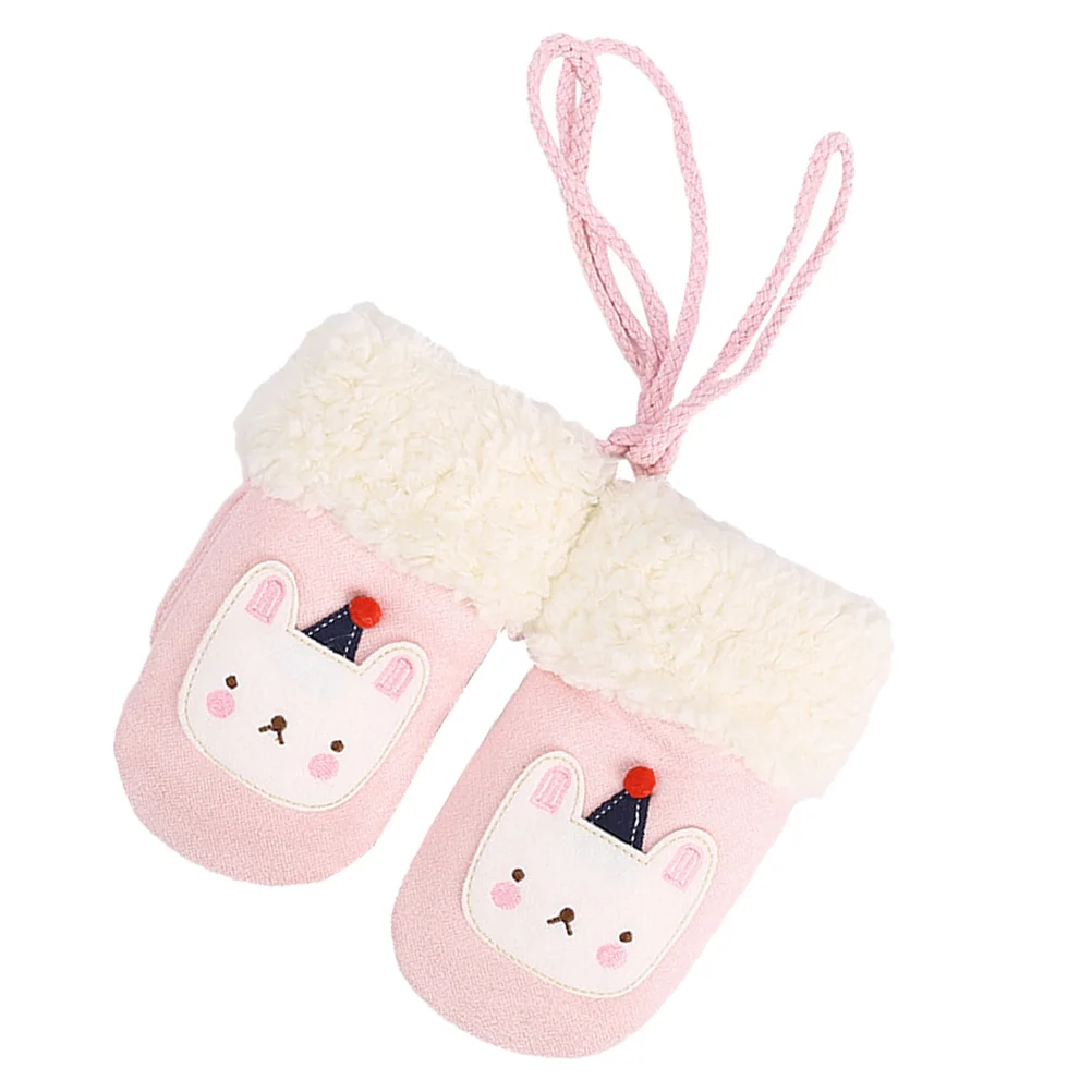 

1 Pair Kids Winter Gloves Warm Fleece Neck Hanging Mittens For Skiing Snowboarding Jogging Comfortable Elastic Gift For