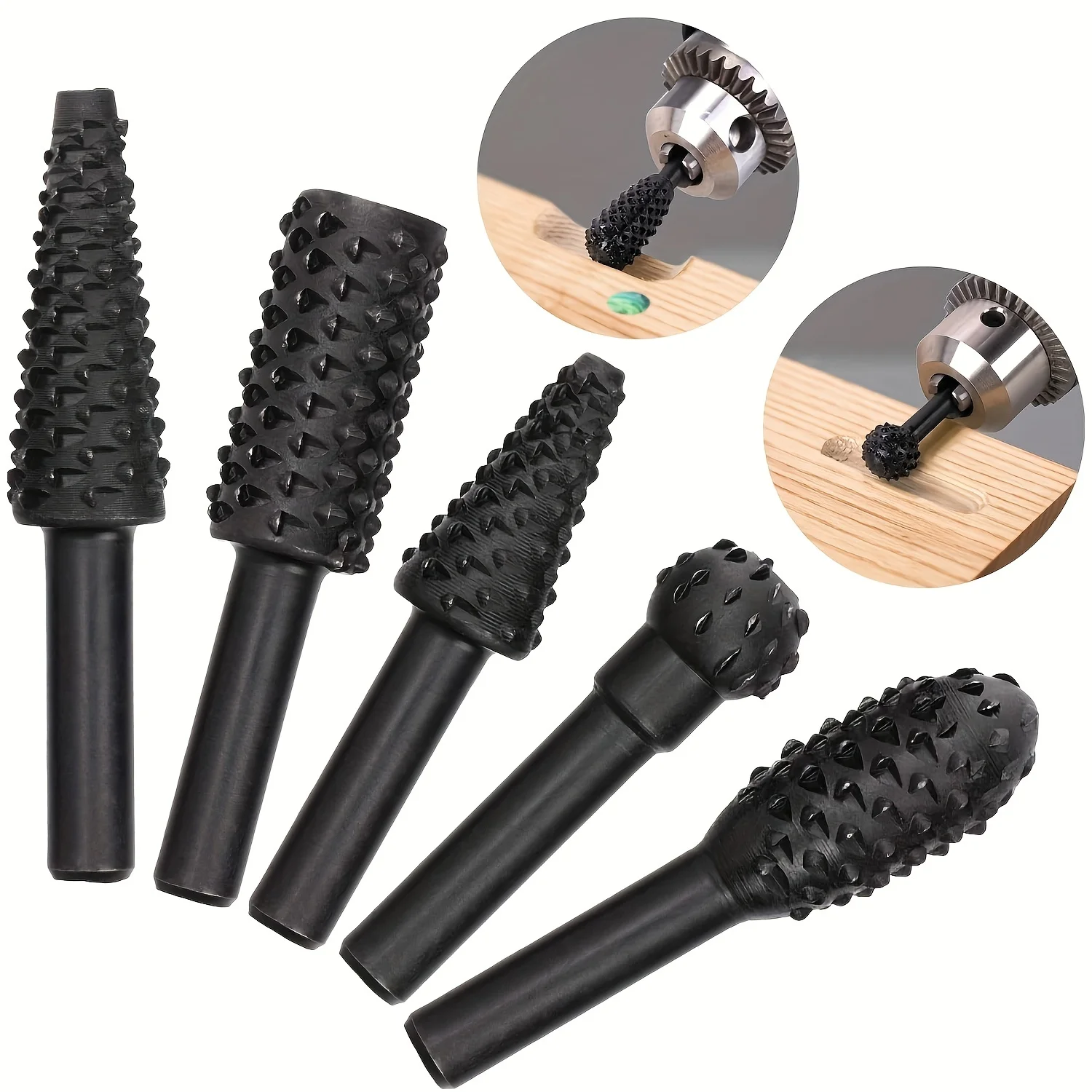 5/10pcs Wood Carving File Rasp Drill Bit, 1/4\