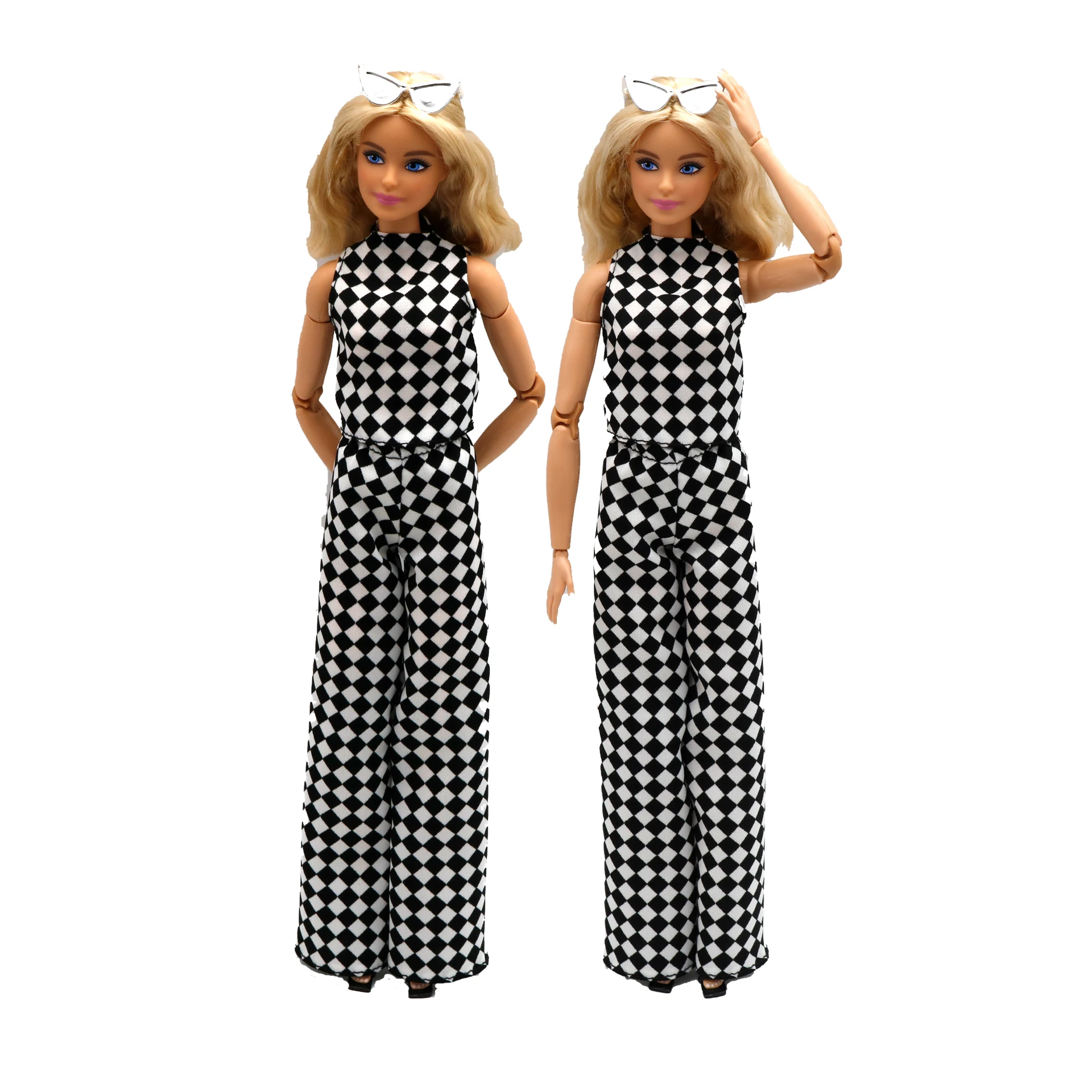 New 30cm 1/6 diamond lattice sleeveless top pants Set Daily Wear Accessories Clothes for Barbies doll