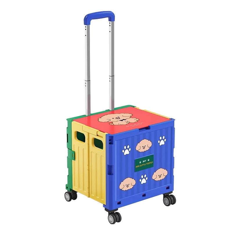 Outdoor Camping Picnic Storage Market Shopping Cart Folding Utility Rolling Wheels Collapsible Carts with Lid Cover