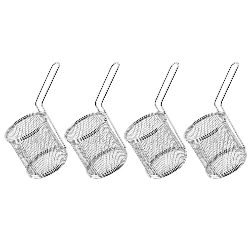 

4 Pcs Deep Fryer Baskets Stainless Steel Reusable Food Frying Wire Strainer Long Handle Mesh Potato Cooking Strainer French