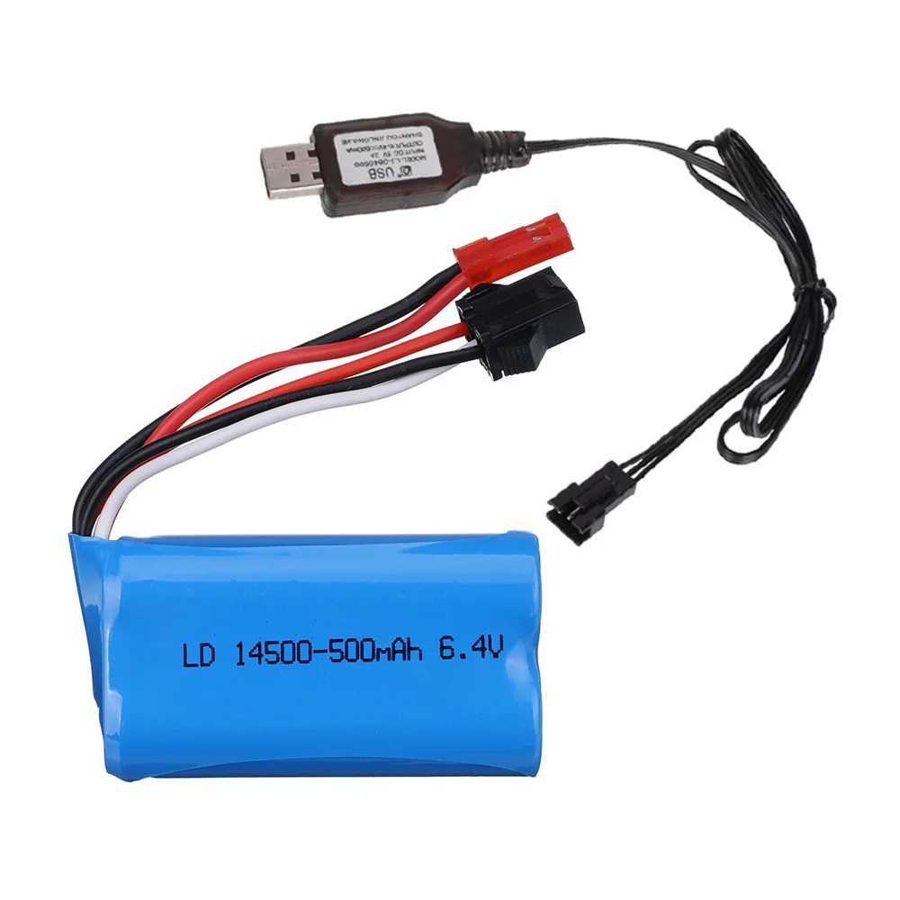 6.4V 500mAh 14500 리튬 이온 배터리 + 충전기, WLTOYS 18401/02 4 드라이브 고속 클라이밍 오프로드 레이싱 XQWR14 HBX 2098B RC 자동차용