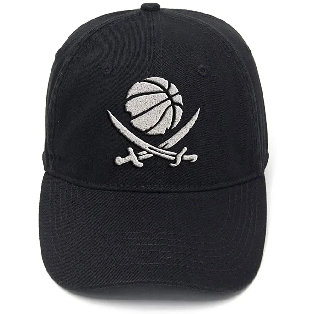 Lyprerazy Pirate Basketball Crossbones Graphic Washed Adjustable Men Women Unisex Hip Hop Cool Flock Printing Baseball Cap