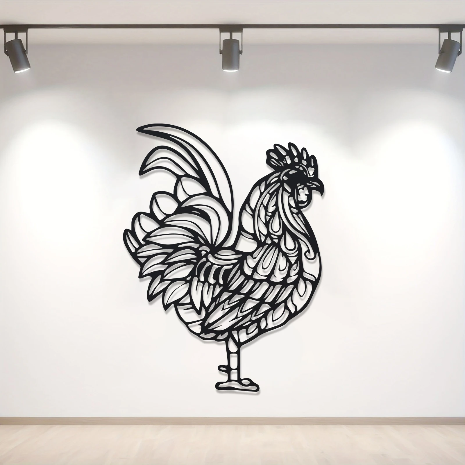 2D 1pc Vintage Black Farmhouse Chicken Statue, Realistic Rooster & Hen Mural for KitchenRustic Metal Rooster & Hen Wall Sculptur