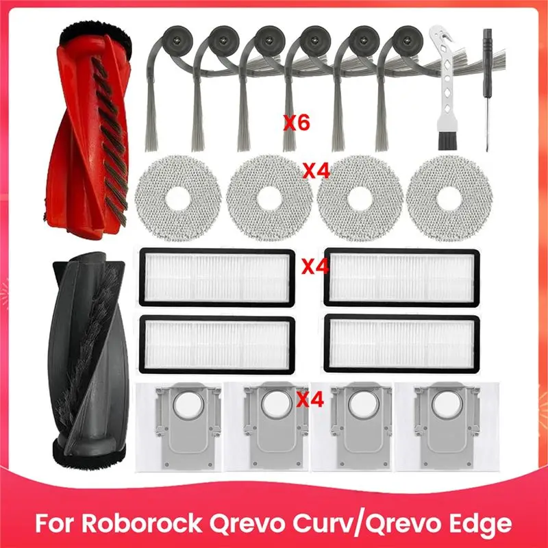 AT19-Accessories Kit For Roborock Qrevo Curv/Qrevo Edge Robot Vacuum Main Side Brush HEPA Filter Mop Cloth Dust Bags