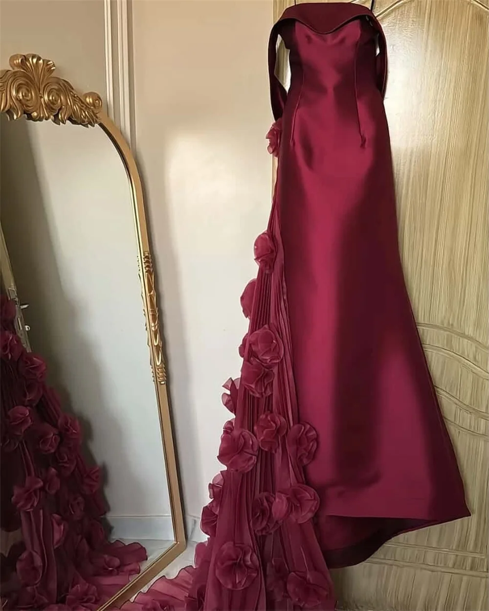 أماندا مخصصة عنابي قبالة الكتف الأزهار زين فساتين لحضور الحفلات الموسيقية بلا أكمام vestidos de noche طول الأرض مساء رسمي