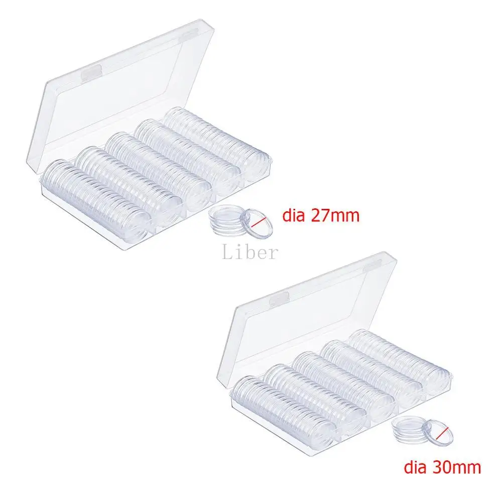 100Pcs Clear Coin Capsule Holder Case 27mm 30mm Transparent Collectable Coin Storage Box for Commemorative Coin Medal Container