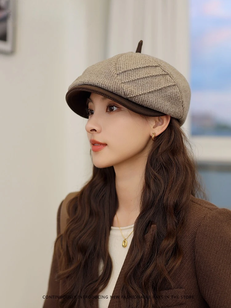 

Womens Beret Hat Convertible 3 Ways Wool Vintage British Style Winter Fall Fashion Daily Outdoor Versatile Wear