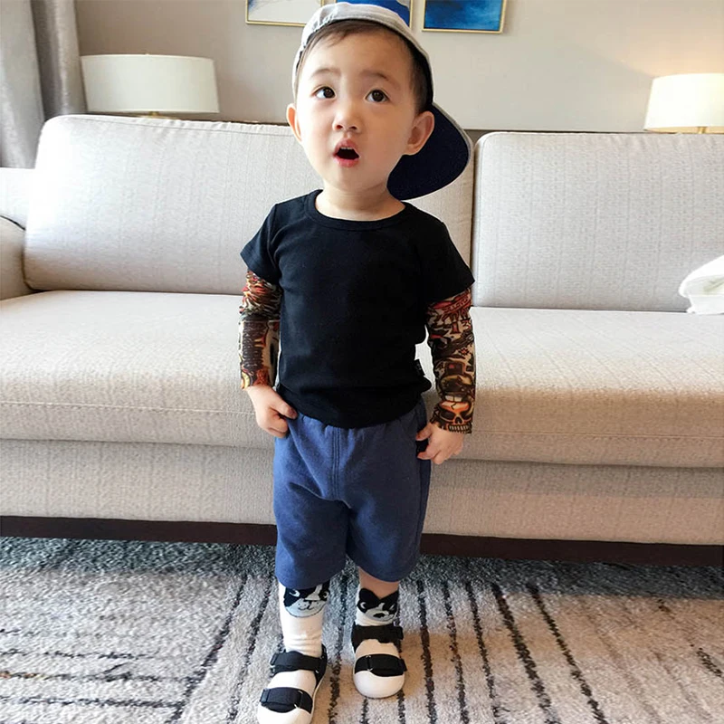 Boy Clothes Cotton T-shirt Long Sleeve Children Tee Shirts Novelty Tattoo Sleeve Baby Boys Tops Spring&autumn Kids Clothes Cool