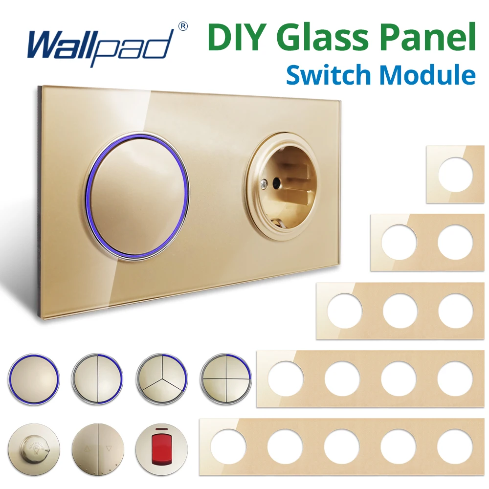 Wallpad DIY Module Gold Glass Wall Light Switch LED Indicator Function Key Only Free Combination