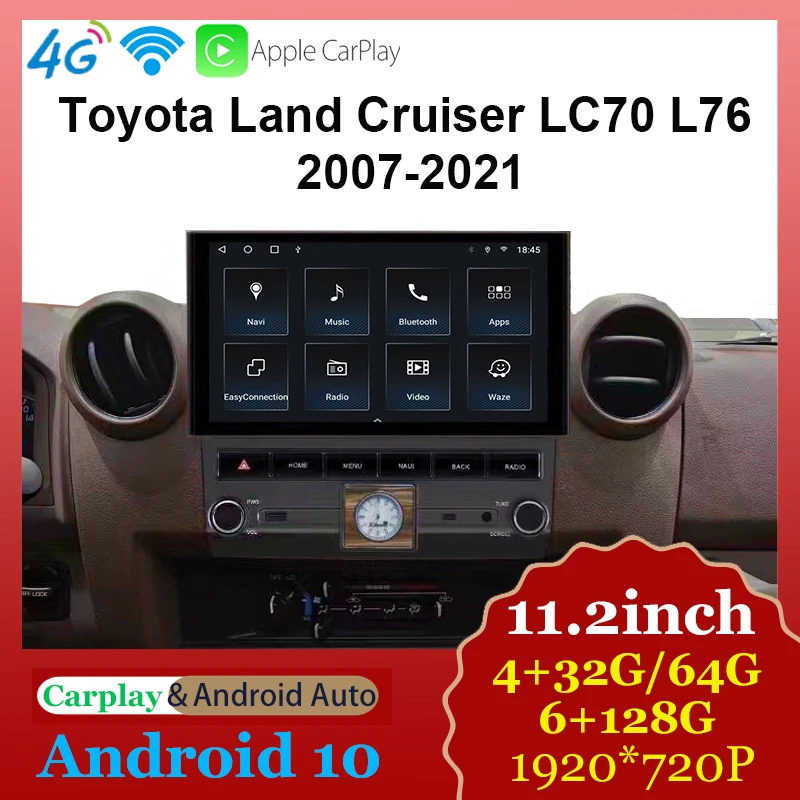 Android 10 6+128G Car DVD Radio Multimedia Player For Toyota Land Cruiser LC70 L76 2007-2021GPS LCD Screen