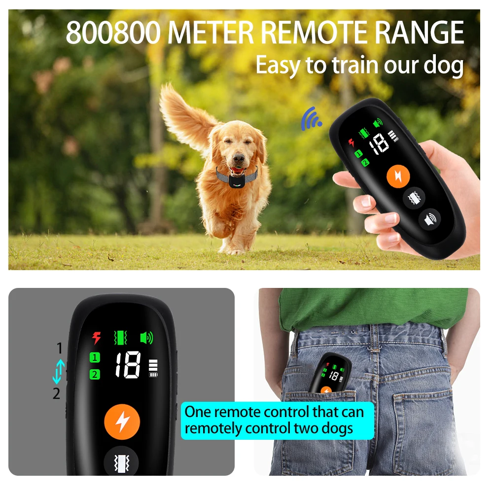 Collar electrónico de entrenamiento para perros, dispositivo con Control remoto, resistente al agua, antiladridos, con sonido y vibración, 800m,