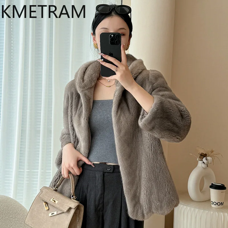 Damska kurtka z naturalnego futra norek, szary płaszcz z prawdziwego futra z kapturem, wysokiej jakości zimowa odzież damska, futrzane kurtki 2025 шуба женская